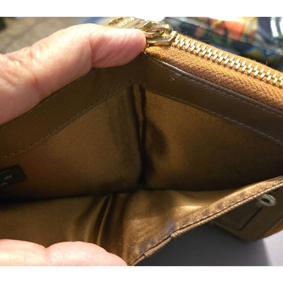 DKNY Logo Canvas & Leather Womens Bi-Fold Wallet With Zip Coin Pocket Brown/Gold - Picture 5 of 7